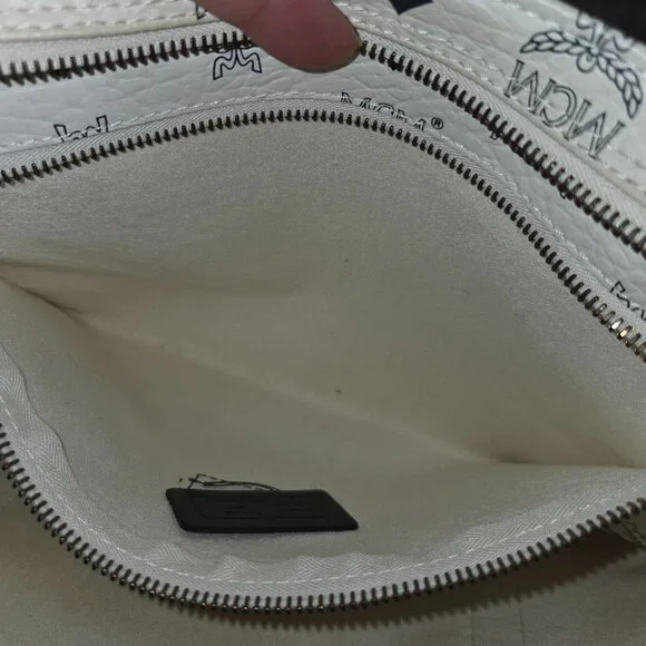 MCM White & Black Monogram Print Large Tote Bag - Picture 11 of 14